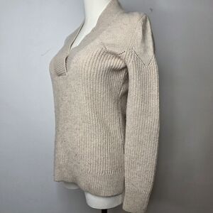 Woolrich Wool Cashmere Cream Xs V-Neck Women's Sweater Long Sleeve Brown Tan